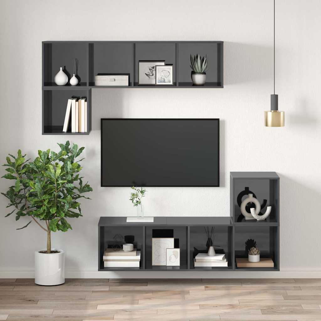 Wall-mounted TV Cabinet High Gloss Grey 37x37x107 cm Engineered Wood