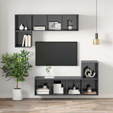Wall-mounted TV Cabinet High Gloss Grey 37x37x107 cm Engineered Wood - 45-Degree Angle