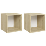 TV Cabinets 2 pcs White and Sonoma Oak 37x35x37 cm Engineered Wood - Front View