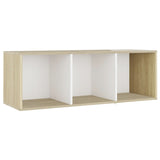 TV Cabinet White and Sonoma Oak 107x35x37 cm Engineered Wood - Front View