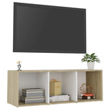 TV Cabinet White and Sonoma Oak 107x35x37 cm Engineered Wood - Side View