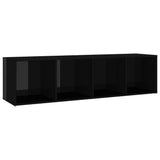 TV Cabinet High Gloss Black 142.5x35x36.5 cm Engineered Wood - Front View