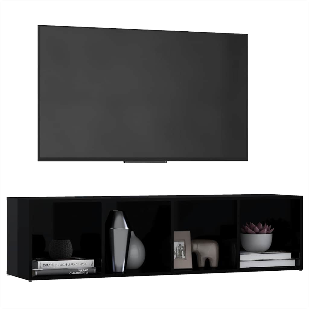 TV Cabinet High Gloss Black 142.5x35x36.5 cm Engineered Wood