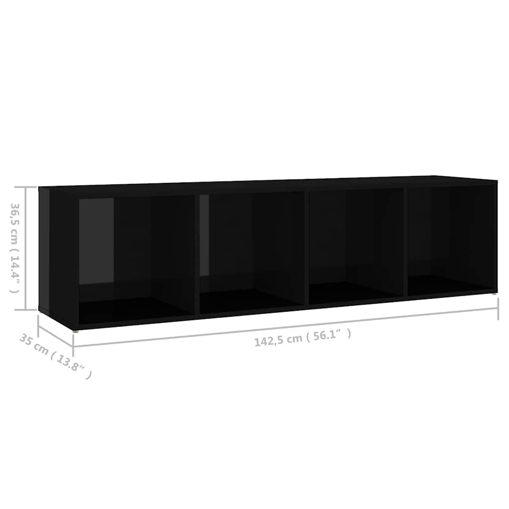TV Cabinet High Gloss Black 142.5x35x36.5 cm Engineered Wood