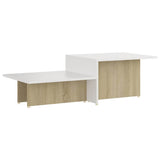 Coffee Table Sonoma Oak and White 111.5x50x33 cm Engineered Wood - Front View