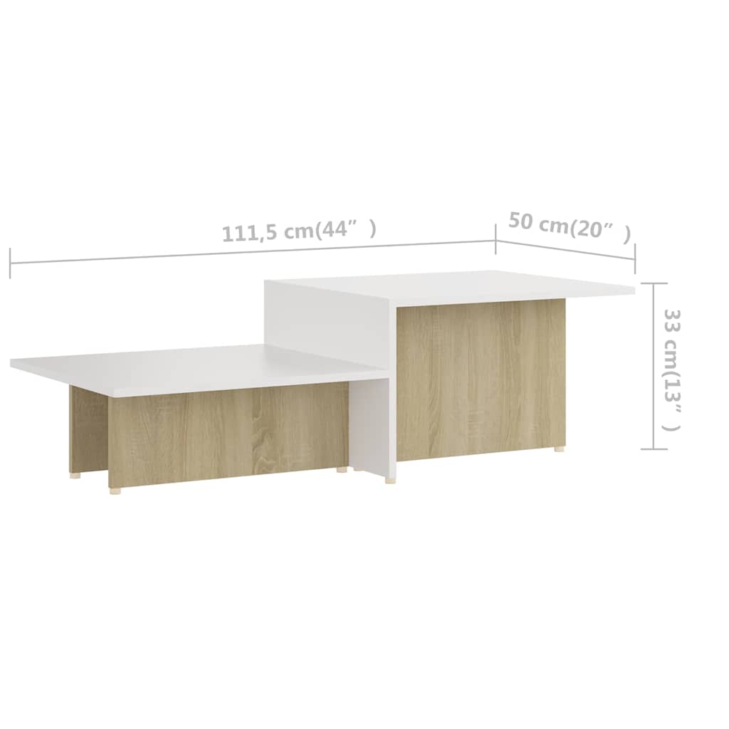 Coffee Table Sonoma Oak and White 111.5x50x33 cm Engineered Wood