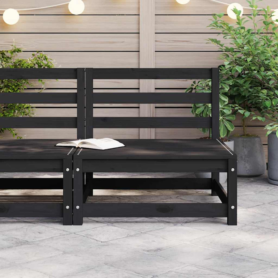 Garden Middle Sofa Black Solid Pinewood