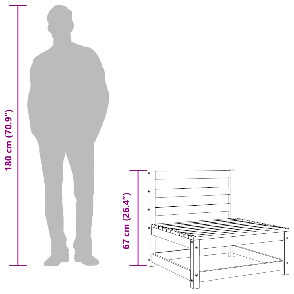 Garden Middle Sofa Black Solid Pinewood