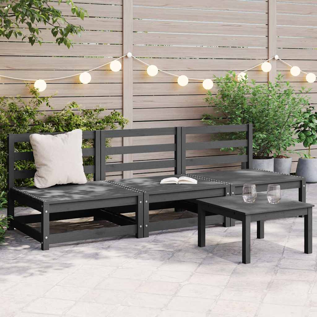 Garden Middle Sofas 3 pcs Grey Solid Pinewood