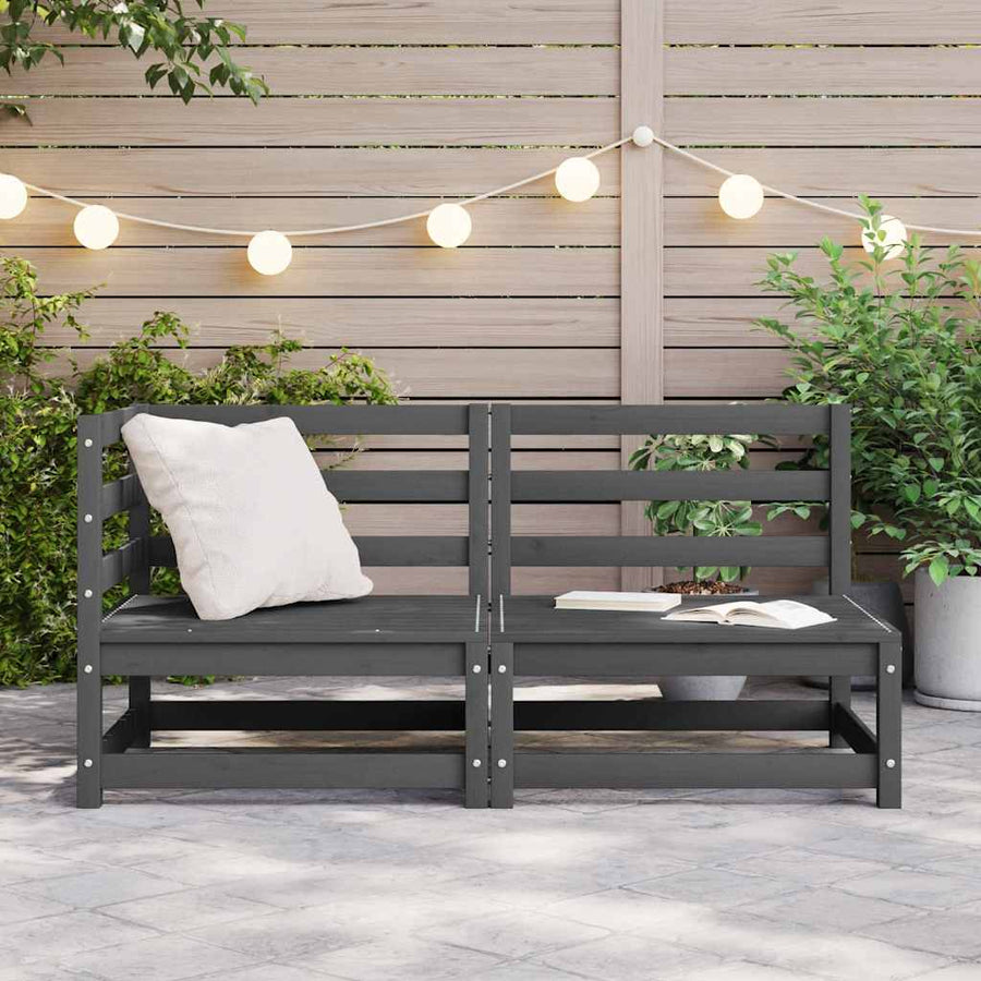 2 Piece Garden Lounge Set Grey Solid Pinewood
