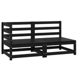 2 Piece Garden Lounge Set Black Solid Pinewood - Front View