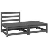 2 Piece Garden Lounge Set Grey Solid Pinewood - Front View