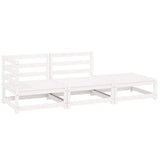 3 Piece Garden Lounge Set White Solid Pinewood - Front View