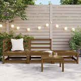 3 Piece Garden Lounge Set Honey Brown Solid Pinewood - Front View