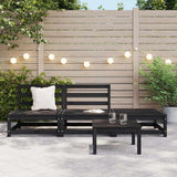 3 Piece Garden Lounge Set Black Solid Pinewood - Front View