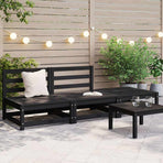 3 Piece Garden Lounge Set Black Solid Pinewood