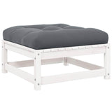 Garden Footstool with Cushion White Solid Pinewood