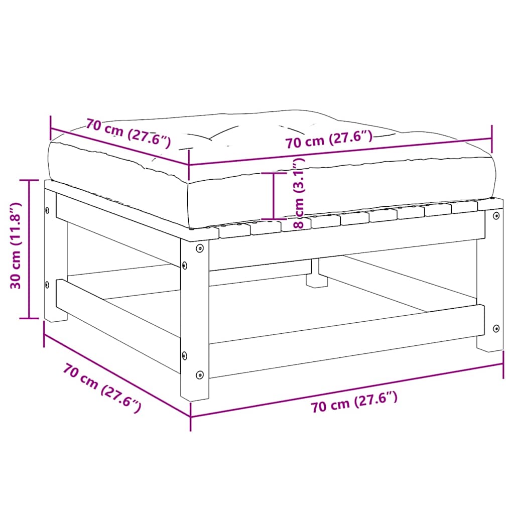 Garden Footstool with Cushion Grey Solid Pinewood
