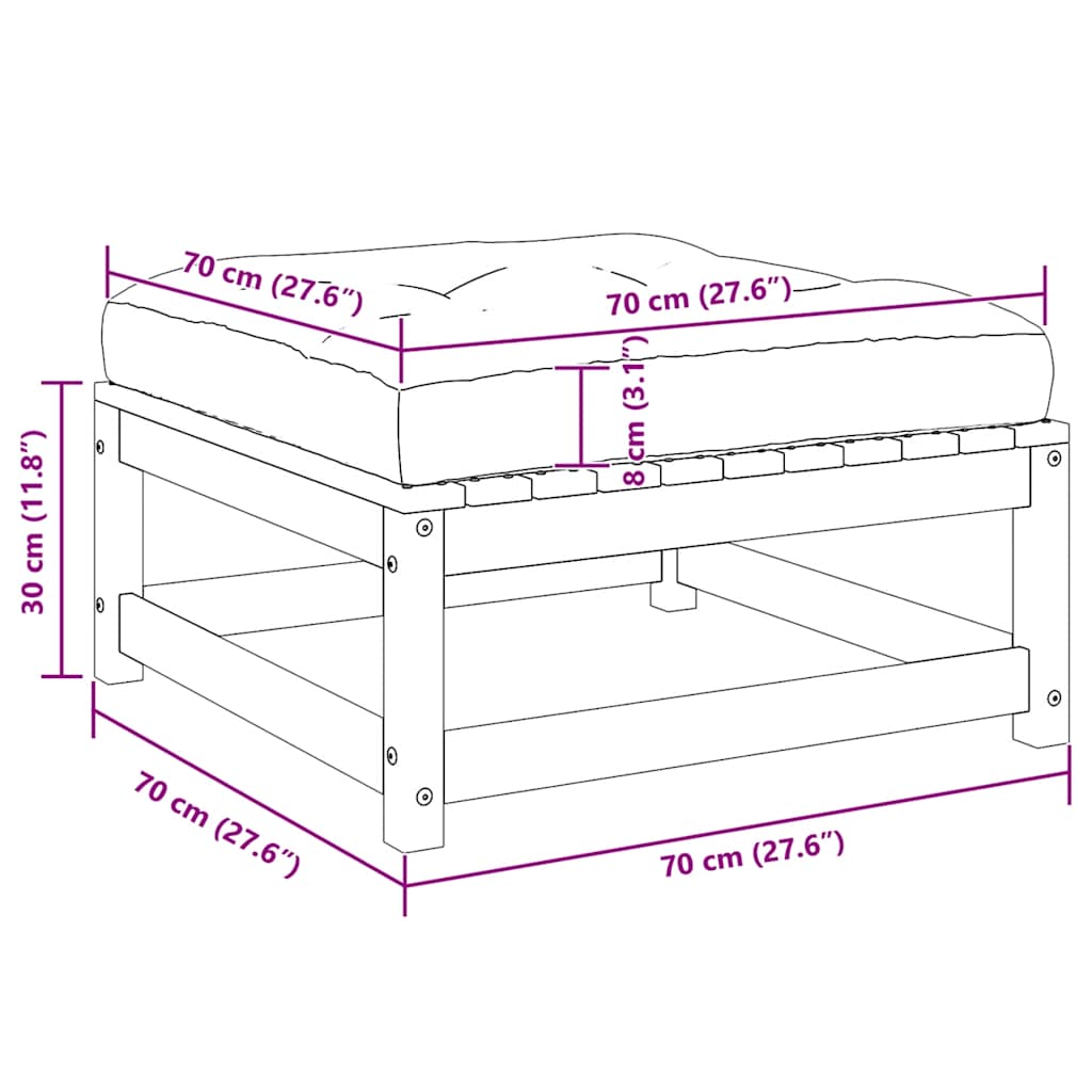 Garden Footstool with Cushion Honey Brown Solid Pinewood