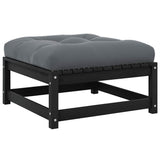 Garden Footstool with Cushion Black Solid Pinewood