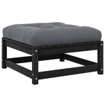 Garden Footstool with Cushion Black Solid Pinewood