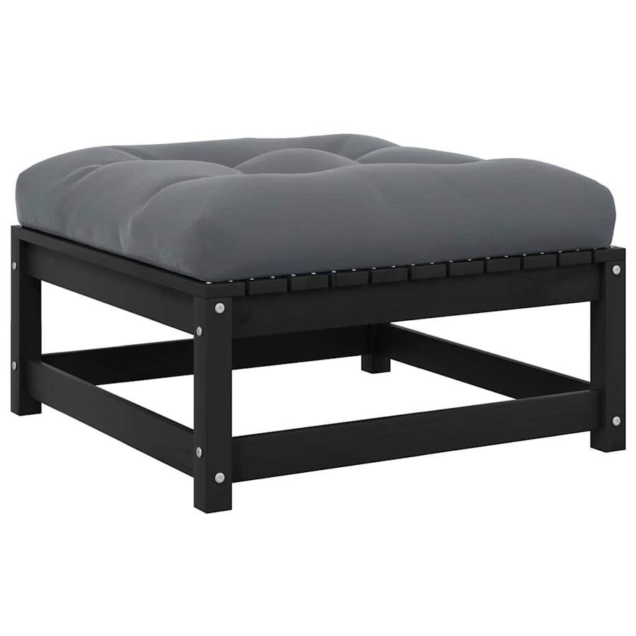 Garden Footstool with Cushion Black Solid Pinewood
