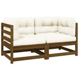Garden 2-Seater Sofa with Cushions Honey Brown Solid Pinewood