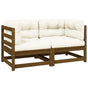 Garden 2-Seater Sofa with Cushions Honey Brown Solid Pinewood