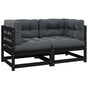 Garden 2-Seater Sofa with Cushions Black Solid Pinewood