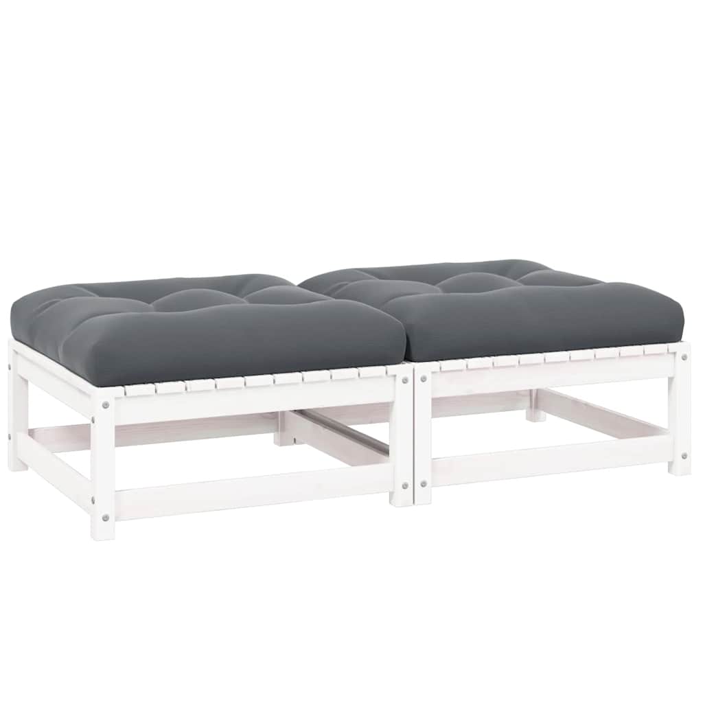 Garden Footstools with Cushions 2 pcs White Solid Pinewood