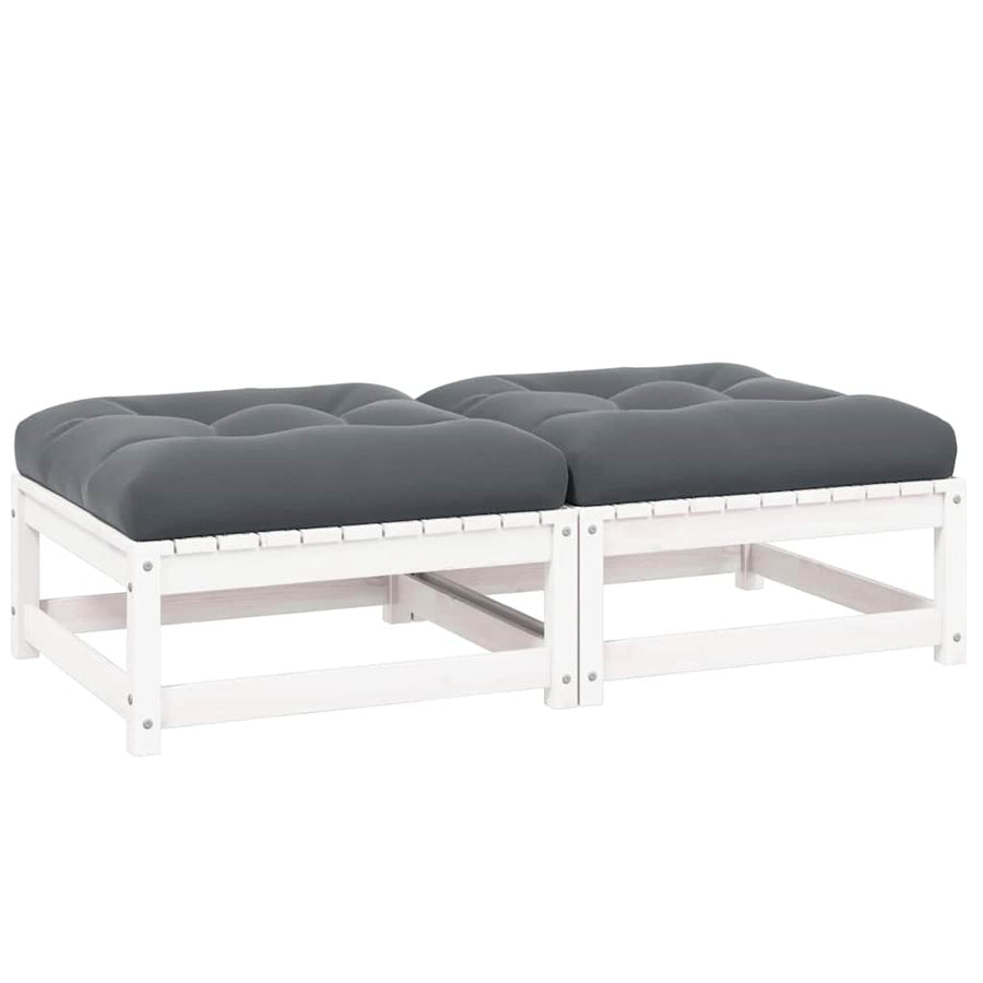 Garden Footstools with Cushions 2 pcs White Solid Pinewood