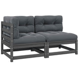 2 Piece Garden Lounge Set with Cushions Grey Solid Pinewood