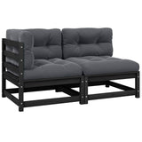 2 Piece Garden Lounge Set with Cushions Black Solid Pinewood