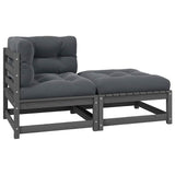 2 Piece Garden Lounge Set with Cushions Grey Solid Pinewood