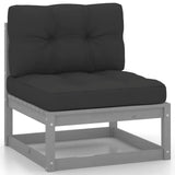 2 Piece Garden Lounge Set with Cushions Grey Solid Pinewood - Front View