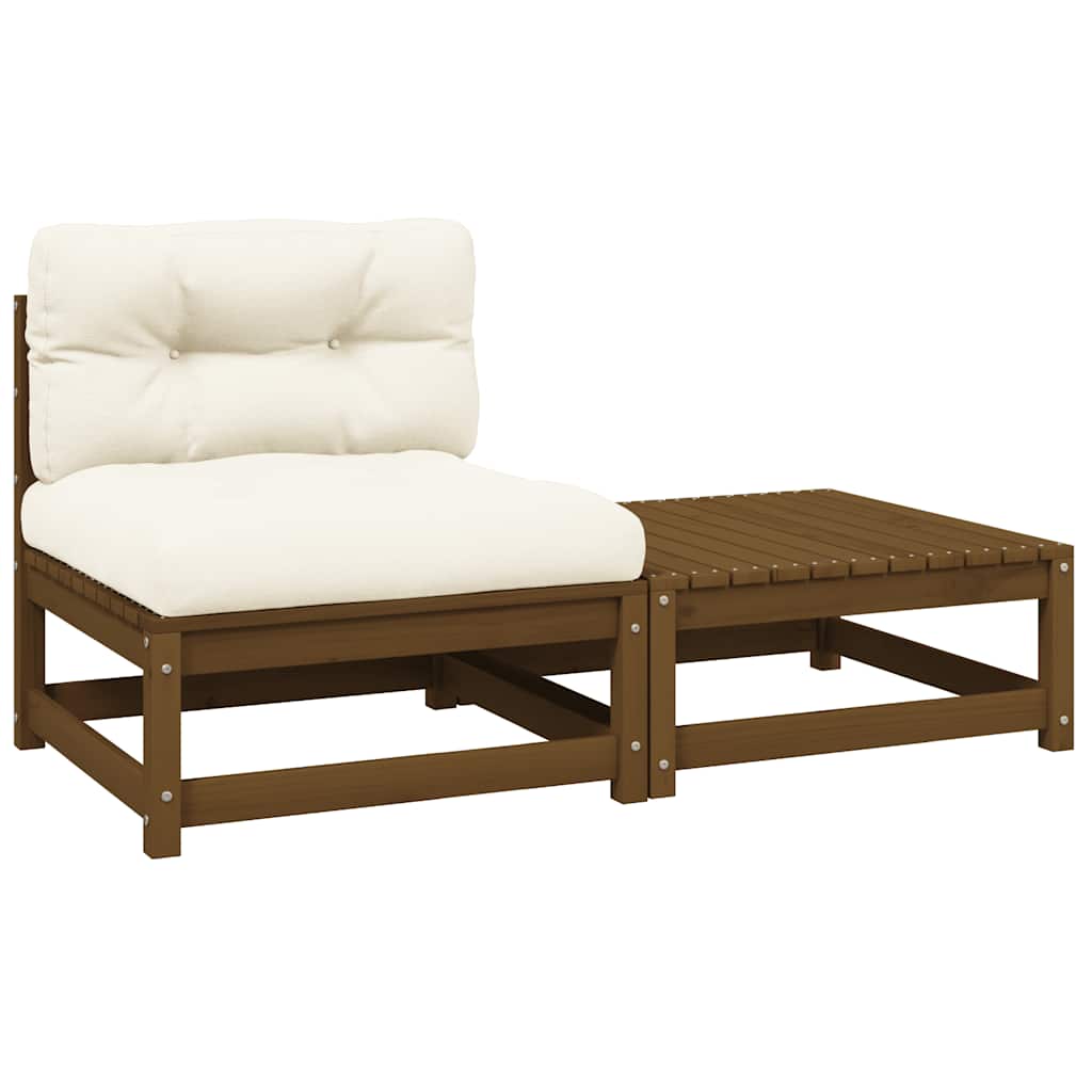 2 Piece Garden Lounge Set with Cushions Honey Brown Pinewood