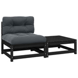 2 Piece Garden Lounge Set with Cushions Black Solid Pinewood