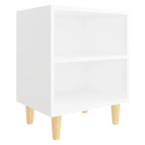 Bed Cabinet with Solid Wood Legs White 40x30x50 cm - Front View