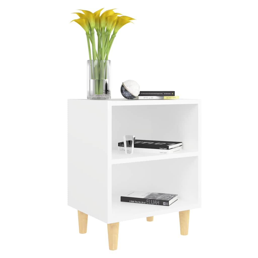Bed Cabinet with Solid Wood Legs White 40x30x50 cm