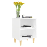 Bed Cabinet with Solid Wood Legs White 40x30x50 cm - Side View