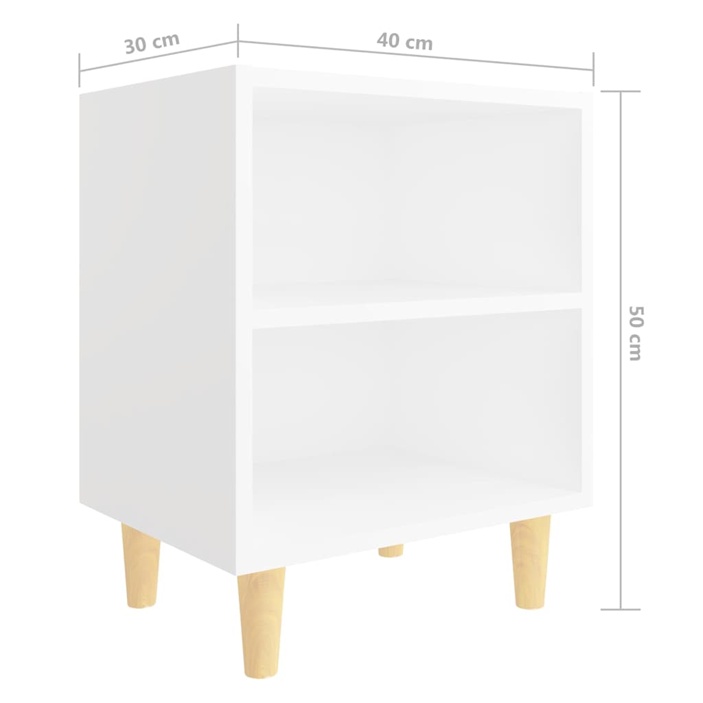 Bed Cabinet with Solid Wood Legs White 40x30x50 cm