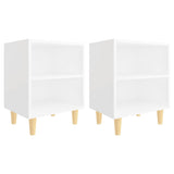 Bed Cabinets with Solid Wood Legs 2 pcs White 40x30x50 cm - Front View