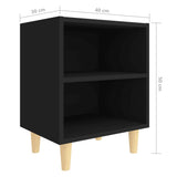 Bed Cabinet with Solid Wood Legs Black 40x30x50 cm - Close-Up Angle