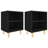 Bed Cabinets with Solid Wood Legs 2 pcs Black 40x30x50 cm