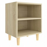Bed Cabinet with Solid Wood Legs Sonoma Oak 40x30x50 cm - Front View