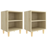 Bed Cabinets with Solid Wood Legs 2 pcs Sonoma Oak 40x30x50 cm - Front View