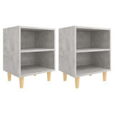 Bed Cabinets with Solid Wood Leg 2 pcs Concrete Grey 40x30x50cm - Front View