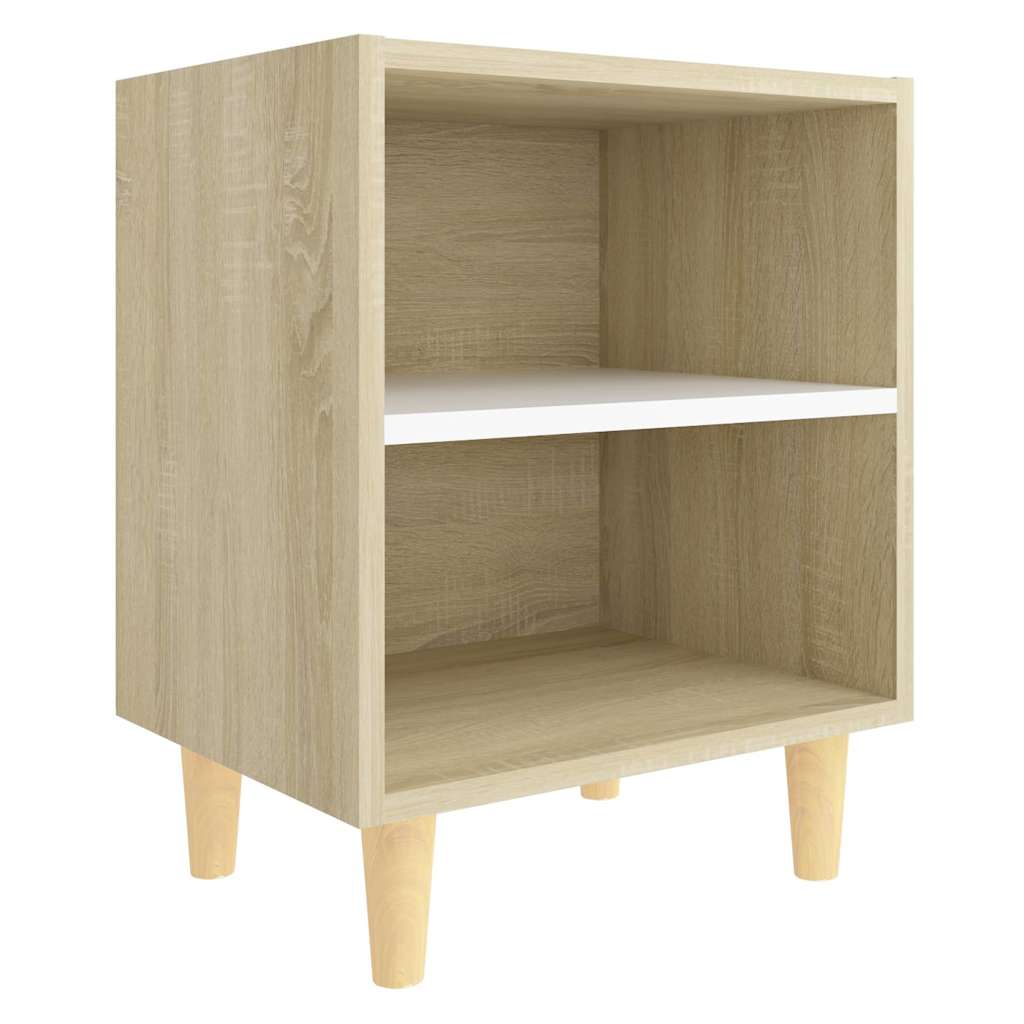Bed Cabinet with Solid Wood Legs Sonoma Oak & White 40x30x50cm