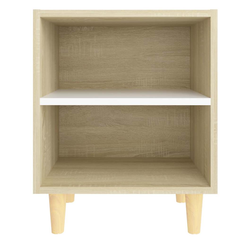 Bed Cabinet with Solid Wood Legs Sonoma Oak & White 40x30x50cm