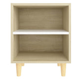 Bed Cabinet with Solid Wood Legs Sonoma Oak & White 40x30x50cm